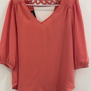 00001 By & By Ladies Medium Top Orange V-Neck 3/4 Sleeve‎